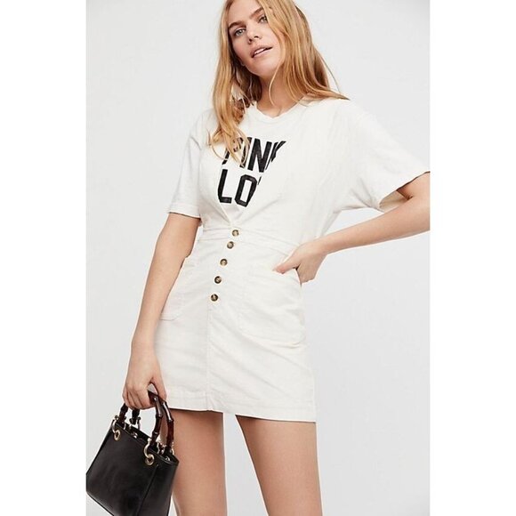 Free People Old School Love Jumper Size 4 White Pinafore Corduroy Overall Dress - Picture 1 of 10